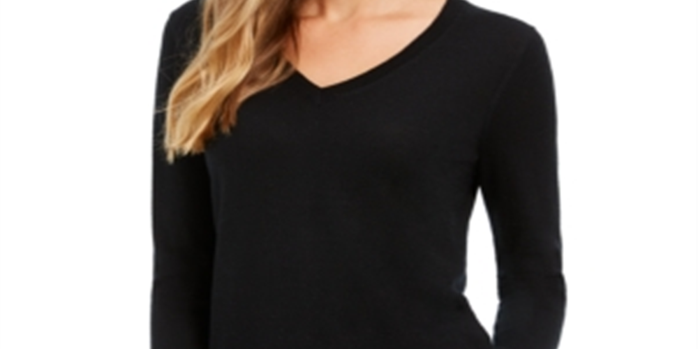 Suéter feminino de lã merino com botões e decote em V, preto, tamanho pequeno