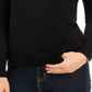 Suéter feminino de lã merino com botões e decote em V, preto, tamanho pequeno