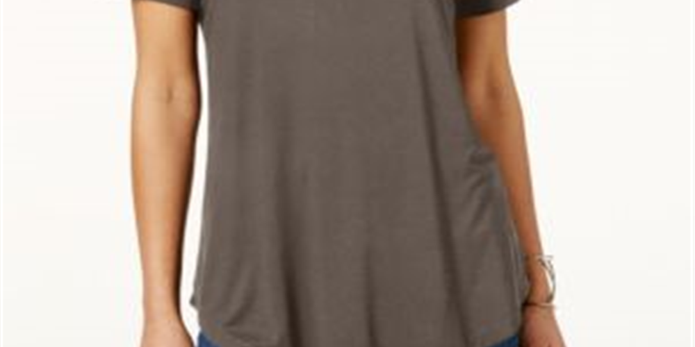 JM Collection Top feminino com decote redondo, marrom, tamanho médio