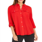 Camisa feminina Charter Club com dois bolsos, vermelha, tamanho médio