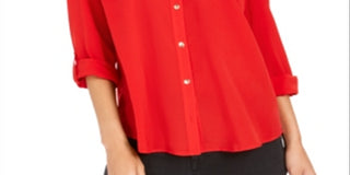 Charter Club Women's Two Pocket Shirt Red Size Medium