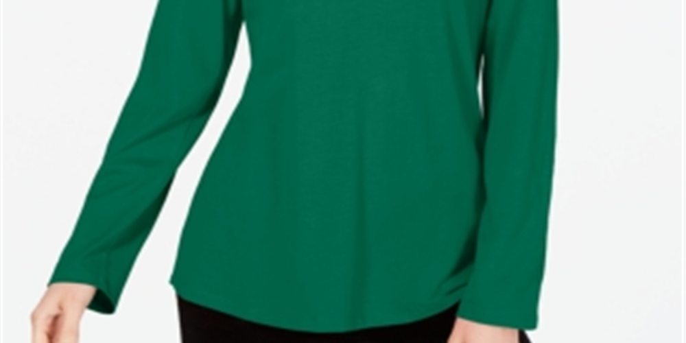 Camiseta feminina Charter Club Supima Cotton com decote dividido, verde, tamanho médio