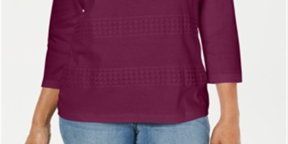 Karen Scott Blusa Feminina Renda Gola Quadrada Manga 3/4 Vermelha Tamanho Pequeno Médio