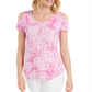 Top feminino estampado com ombros descobertos e decote redondo, tamanho extragrande, rosa, da coleção JM