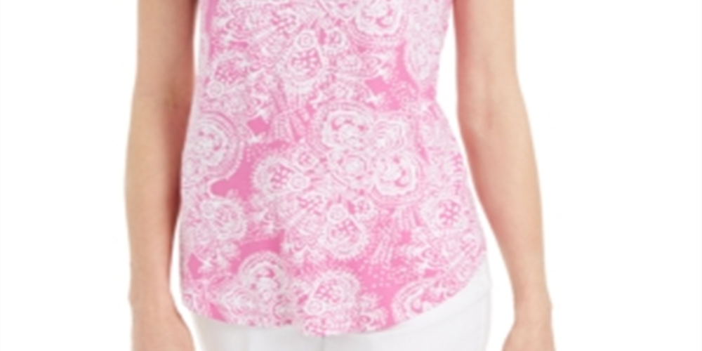 Top feminino estampado com ombros descobertos e decote redondo, tamanho extragrande, rosa, da coleção JM