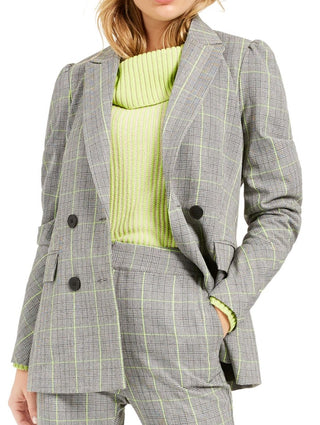 Blazer feminino Bar III com abotoamento duplo e gola entalhada, cinza, tamanho extragrande
