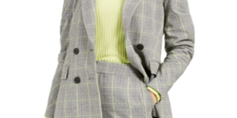 Blazer feminino Bar III com abotoamento duplo e gola entalhada, cinza, tamanho extragrande