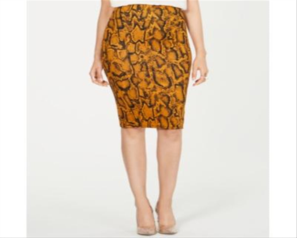 Saia Scuba com zíper estampada Thalia Sodi feminina, tamanho grande, amarela