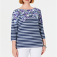 Karen Scott Blusa Feminina Listrada Floral Gola Canoa Azul Tamanho Pequeno X-Grande