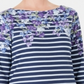 Karen Scott Blusa Feminina Listrada Floral Gola Canoa Azul Tamanho Pequeno X-Grande