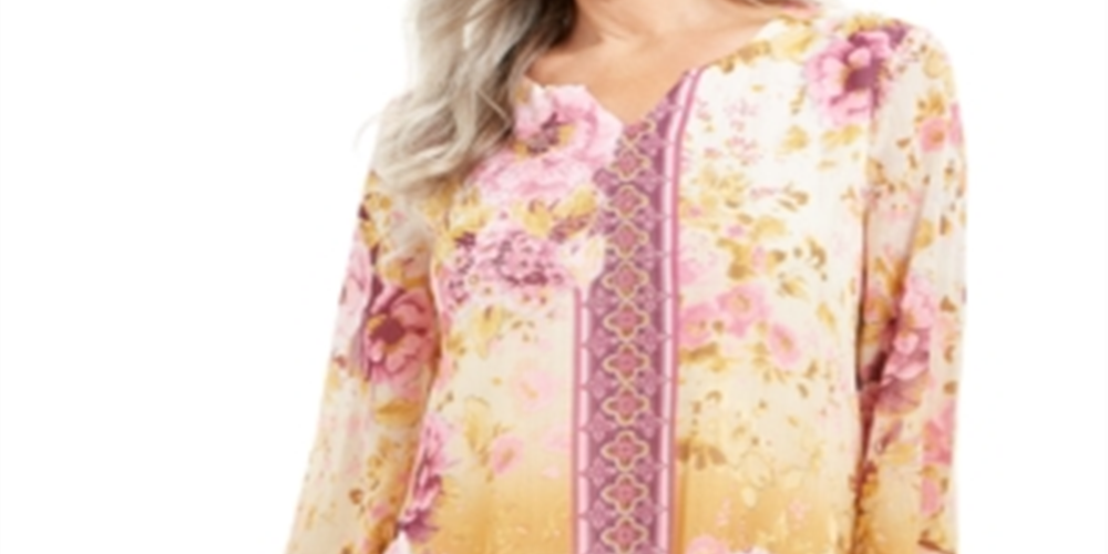 Blusa feminina com estampa floral da coleção JM, tamanho pequeno, amarela