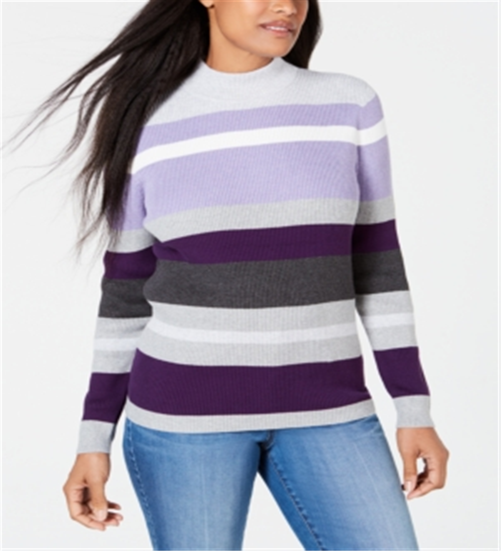 Karen Scott Suéter Feminino Listrado Gola Falsa Algodão Roxo Tamanho P