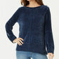 Blusa feminina texturizada mesclada manga comprida gola redonda azul tamanho GG