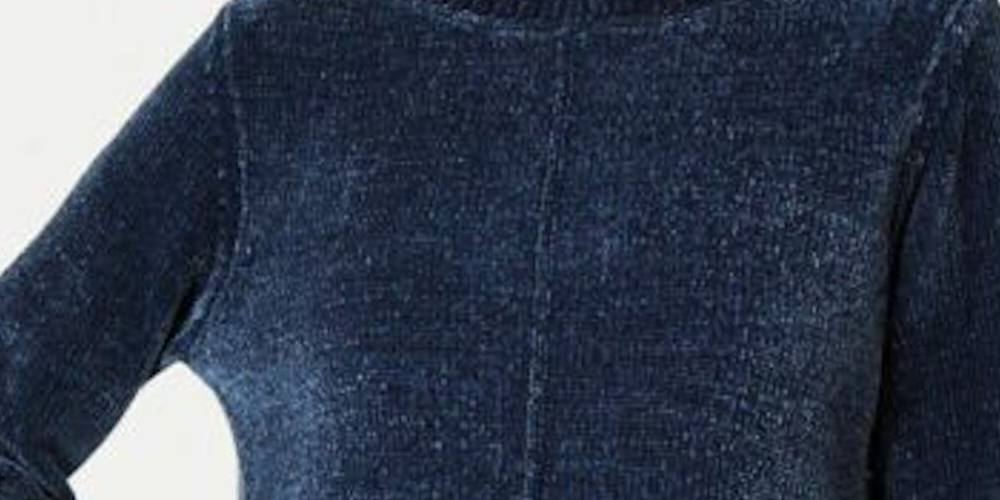 Blusa feminina texturizada mesclada manga comprida gola redonda azul tamanho GG