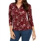 Camisa polo feminina Charter Club com estampa de manga 3/4, vermelha, tamanho XX-G