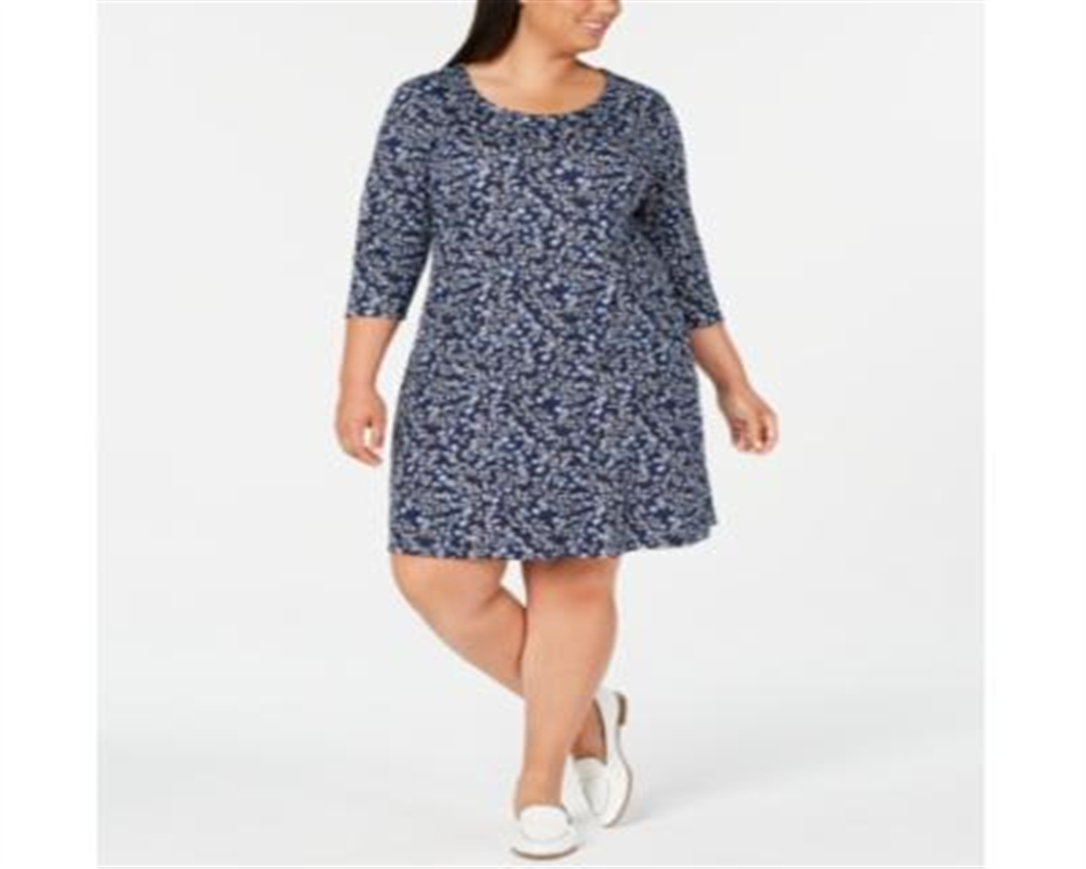 Vestido rodado com estampa floral feminino Karen Scott, azul, tamanho pequeno e pequeno