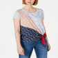 Top feminino com amarração lateral e patch da Style &amp; Co, azul, tamanho pequeno grande