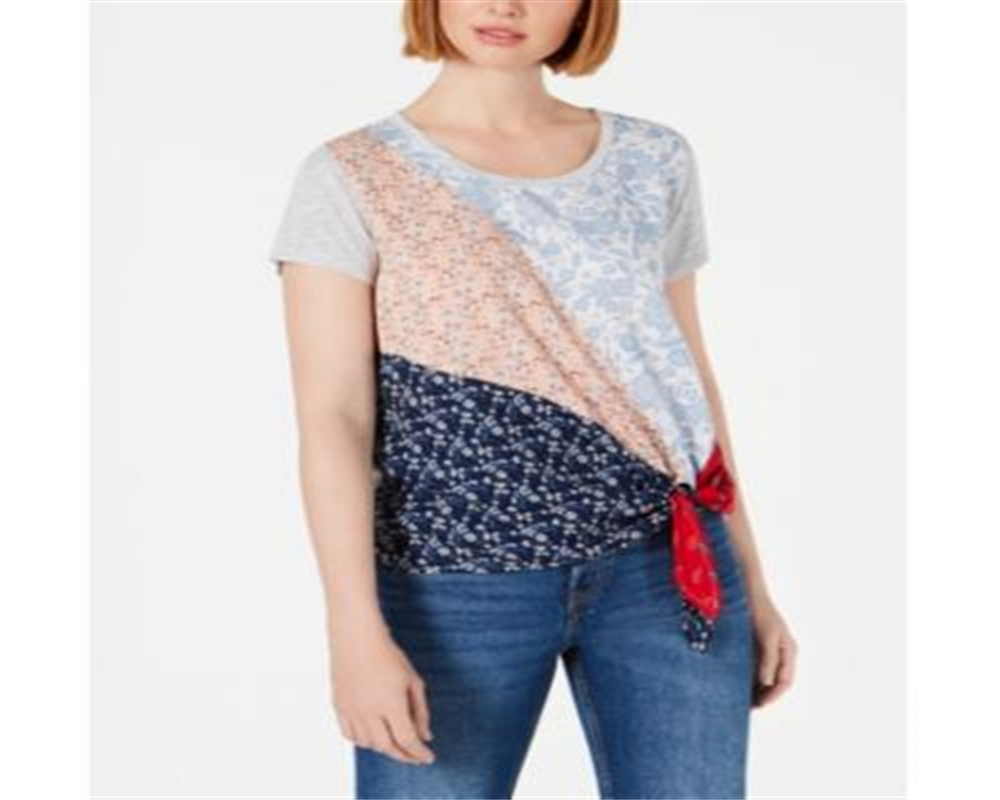 Top feminino com amarração lateral e patch da Style &amp; Co, azul, tamanho pequeno grande