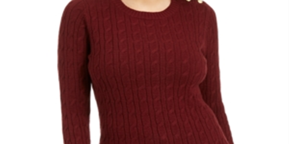 Suéter feminino com estampa texturizada e gola joia, manga comprida, tamanho X-G, vermelho, Charter Club