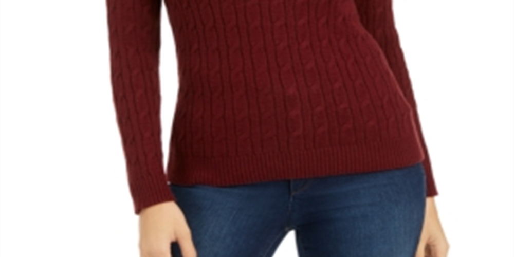 Suéter feminino com estampa texturizada e gola joia, manga comprida, tamanho X-G, vermelho, Charter Club