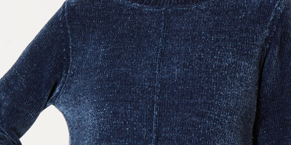 Blusa feminina texturizada mesclada manga comprida gola redonda azul tamanho grande