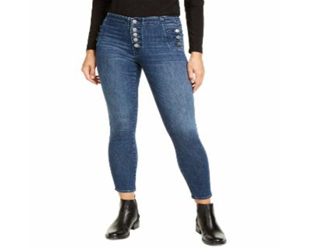 Calça jeans skinny feminina Vigoss Jeans Marley com botões expostos, azul, tamanho 31