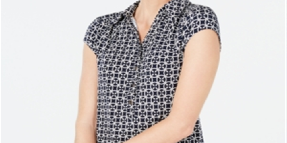 Camisa polo feminina com estampa geométrica Charter Club, azul, tamanho médio