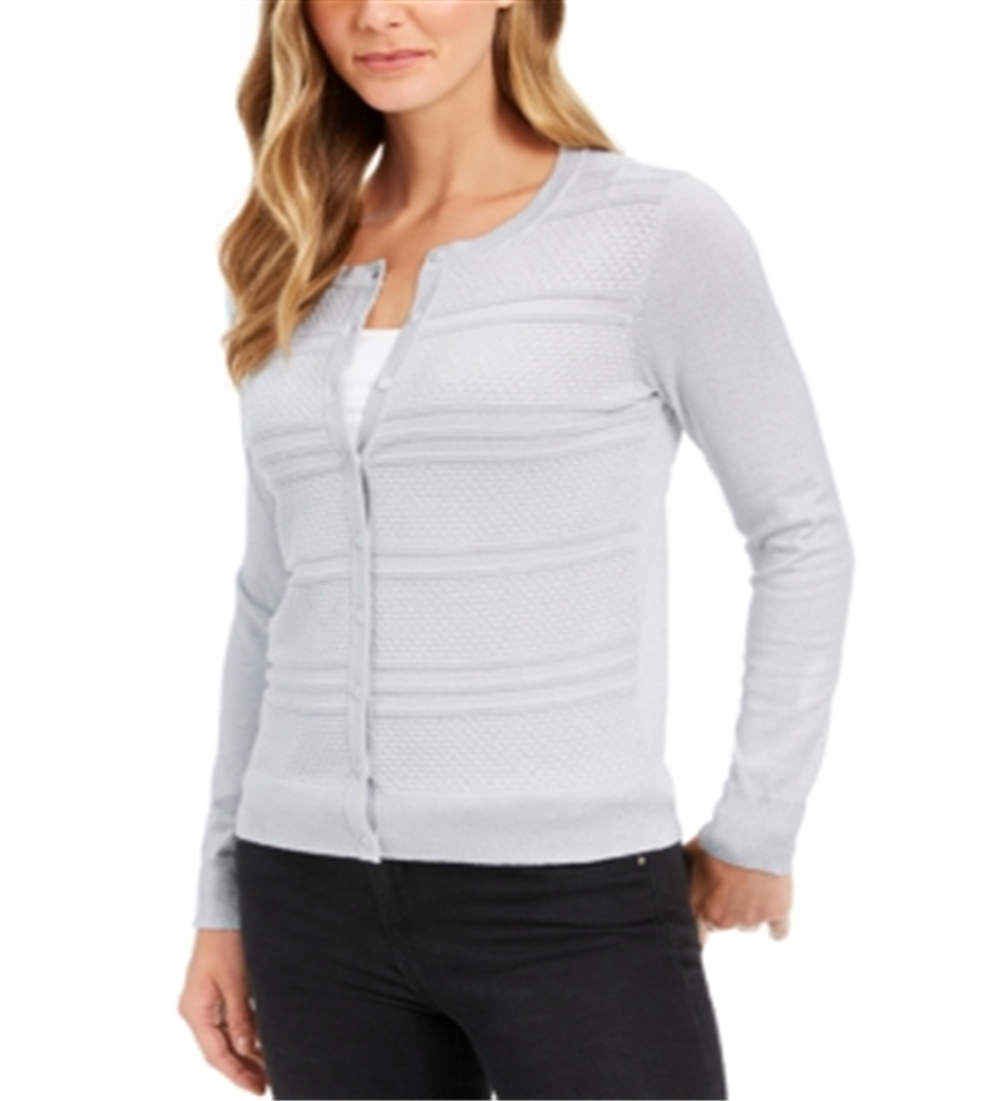 Cardigan feminino texturizado de lurex Charter Club, cinza, tamanho extrapequeno