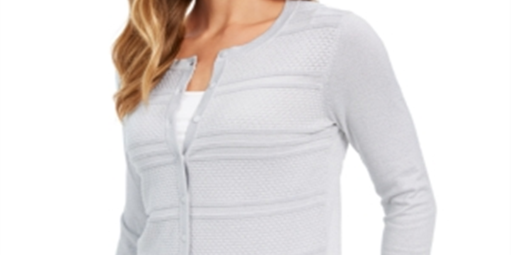 Cardigan feminino texturizado de lurex Charter Club, cinza, tamanho extrapequeno