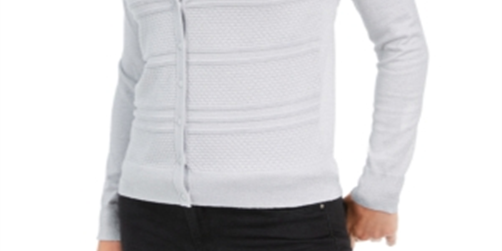 Cardigan feminino texturizado de lurex Charter Club, cinza, tamanho extrapequeno