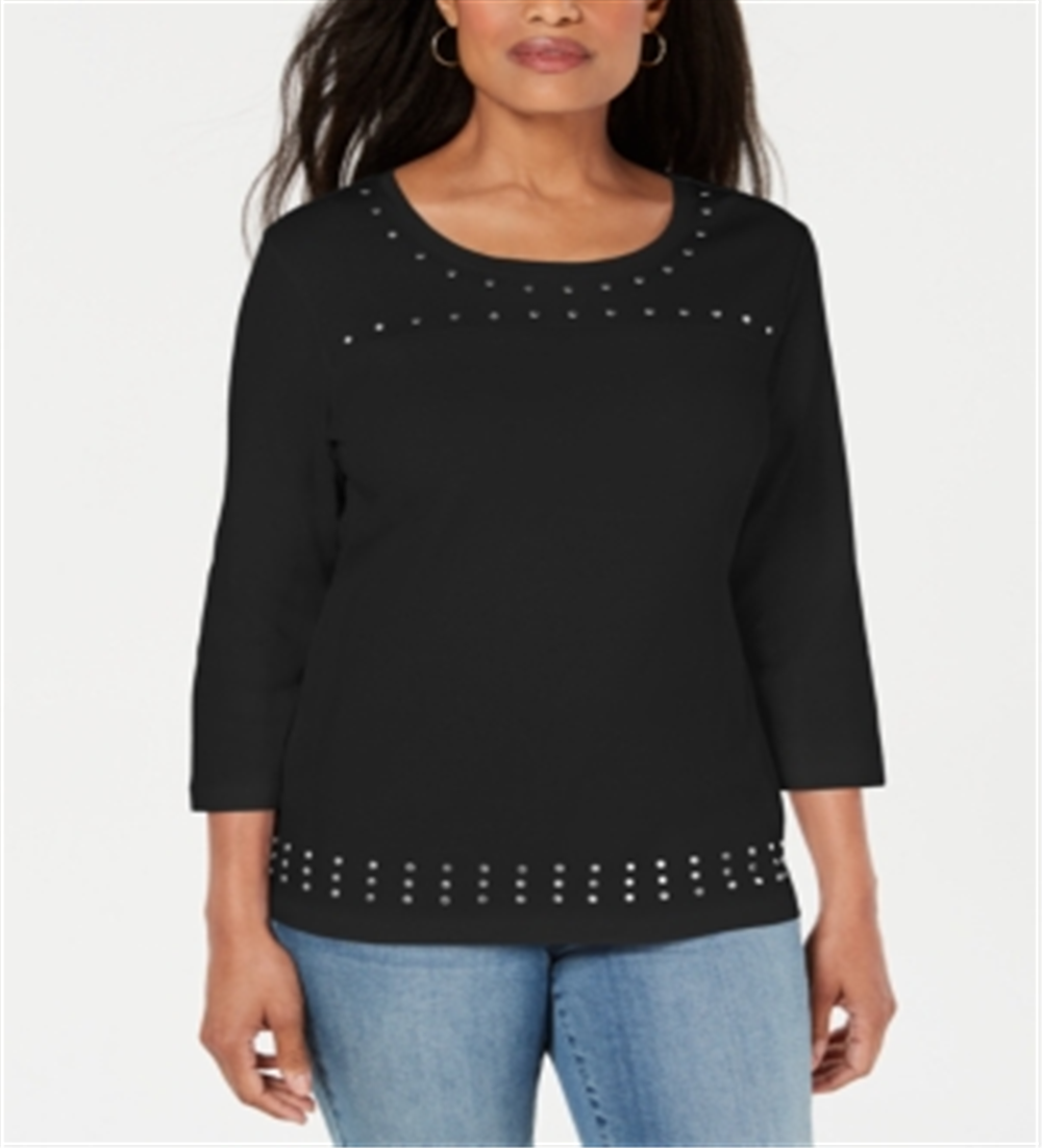 Karen Scott Top Feminino Decote Redondo com Tachas Preto Tamanho P