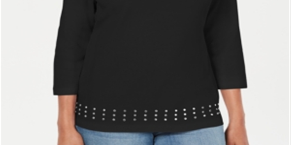 Karen Scott Top Feminino Decote Redondo com Tachas Preto Tamanho P