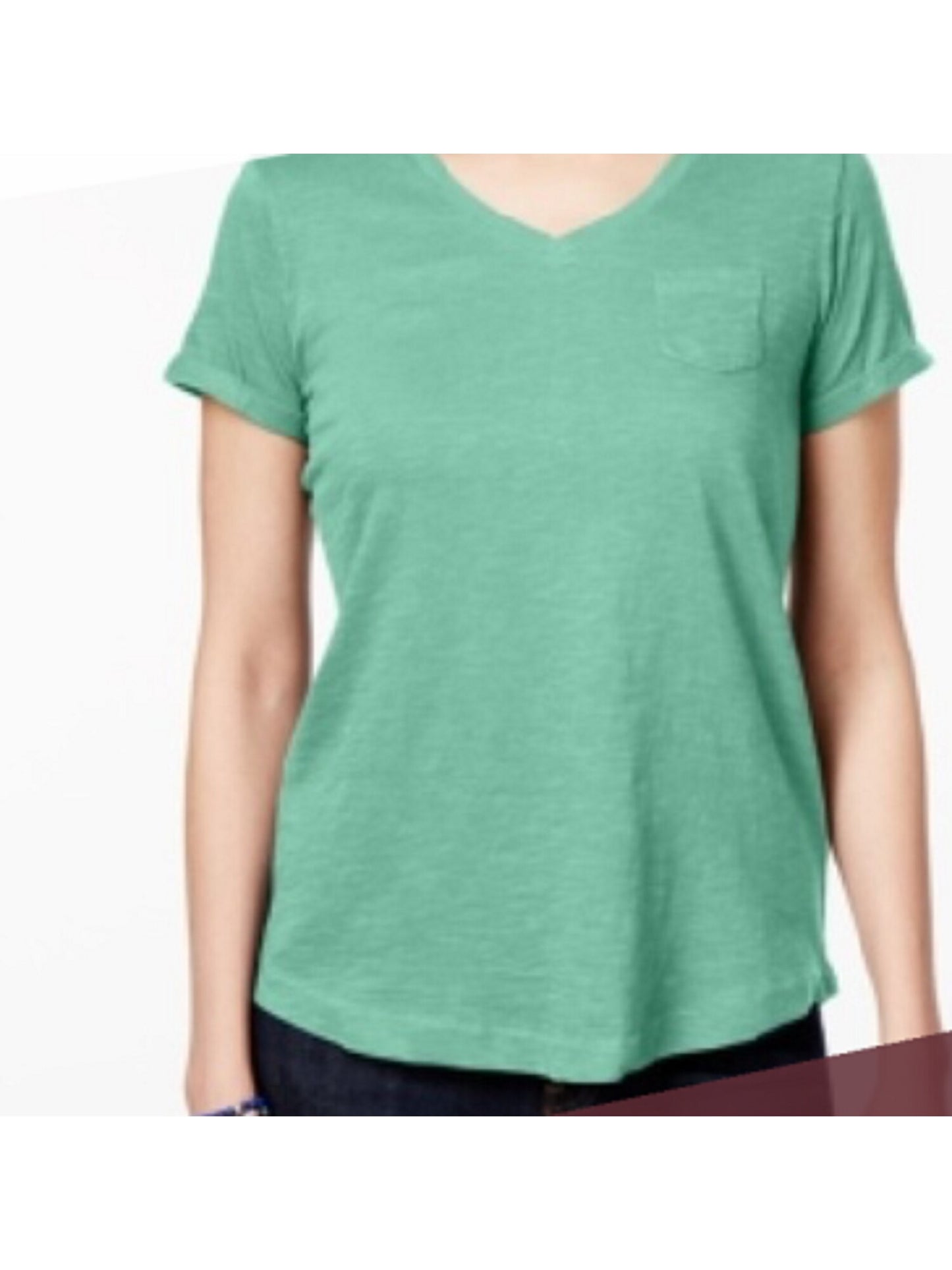 Camiseta feminina de manga curta e decote em V estilo &amp; co, verde, tamanho pequeno, extragrande