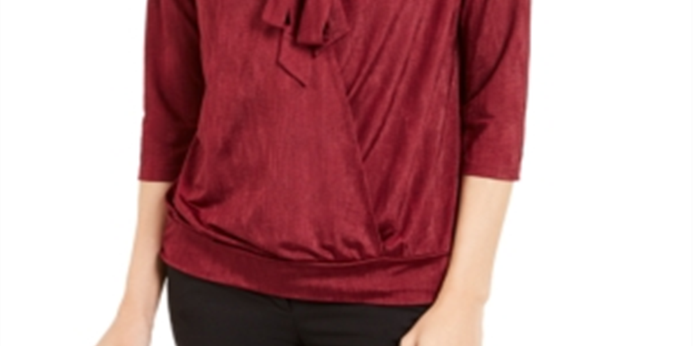 Blusa feminina Alfani com amarração no pescoço, vermelha, tamanho pequeno, extragrande