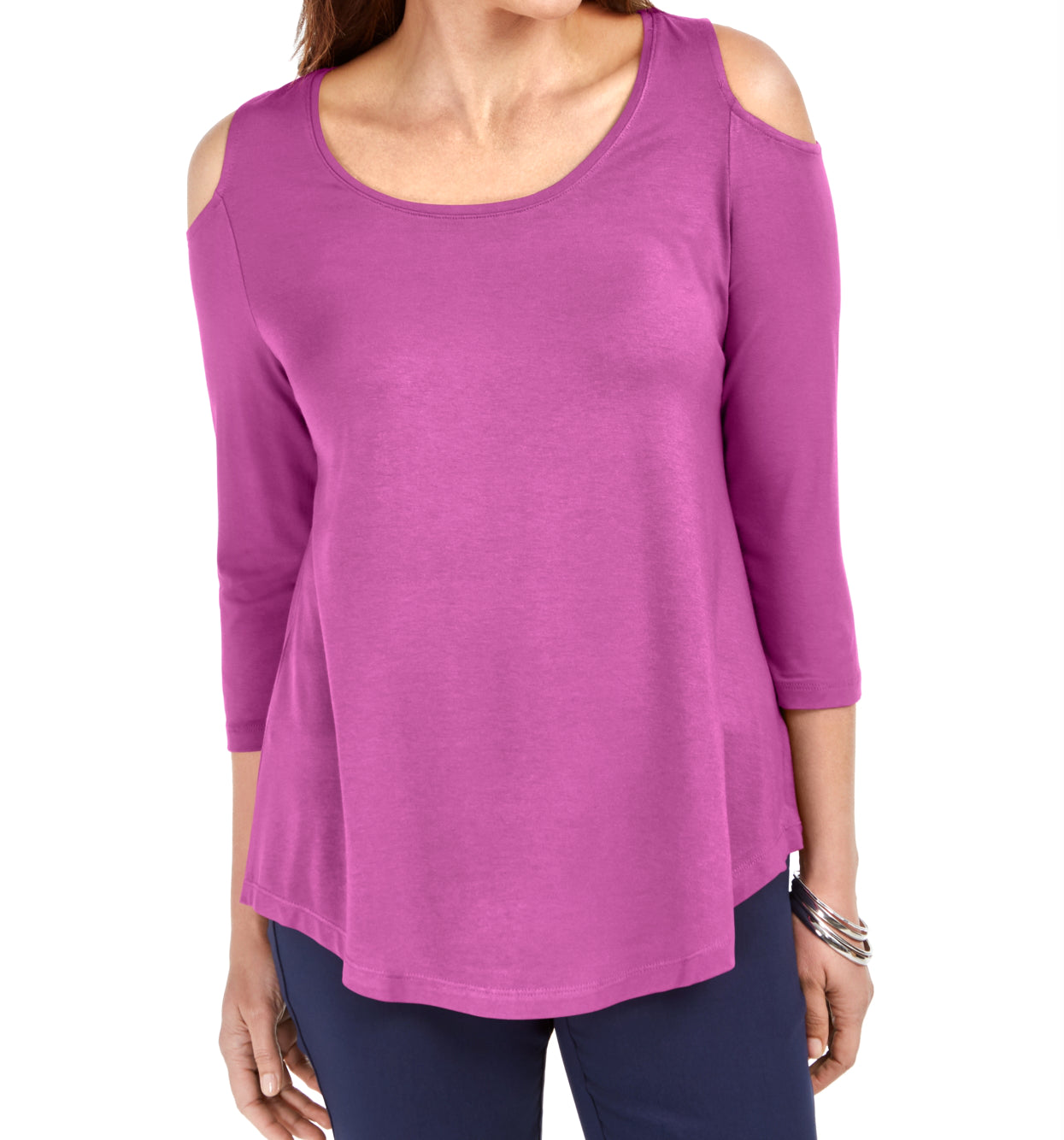 JM Collection Blusa feminina com ombros descobertos, rosa, tamanho médio