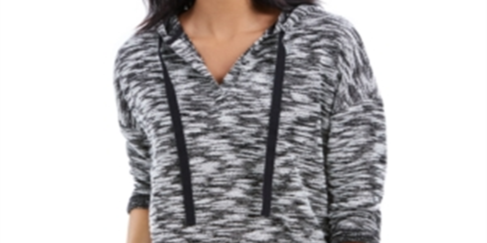 Moletom com capuz feminino estilo francês tingido espacialmente, preto, tamanho pequeno
