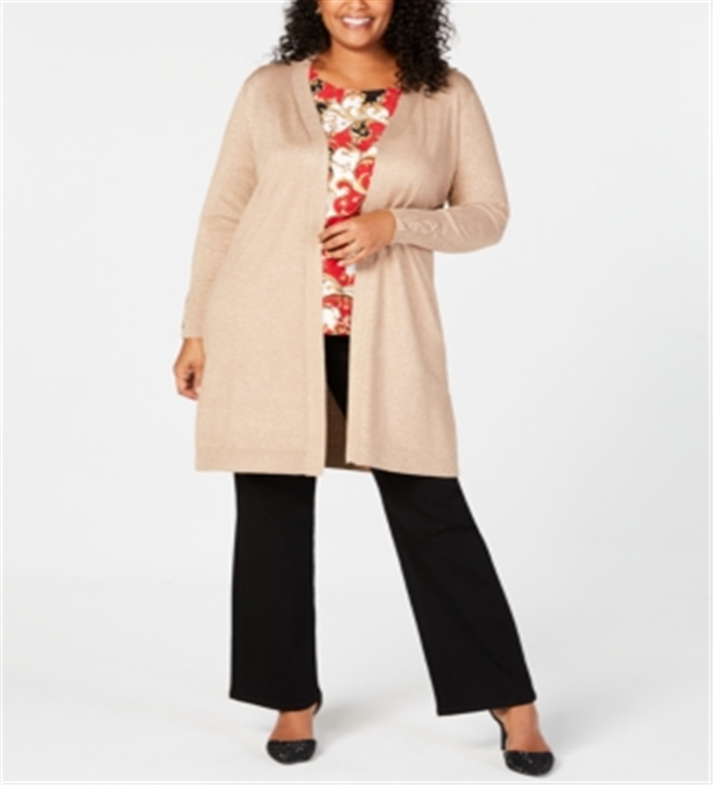 Cardigan metálico plus size com cadarço JM Collection feminino, bege, tamanho 2X