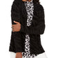 Cardigan feminino com estampa de cílios e animal print JM Collection, preto, tamanho pequeno G