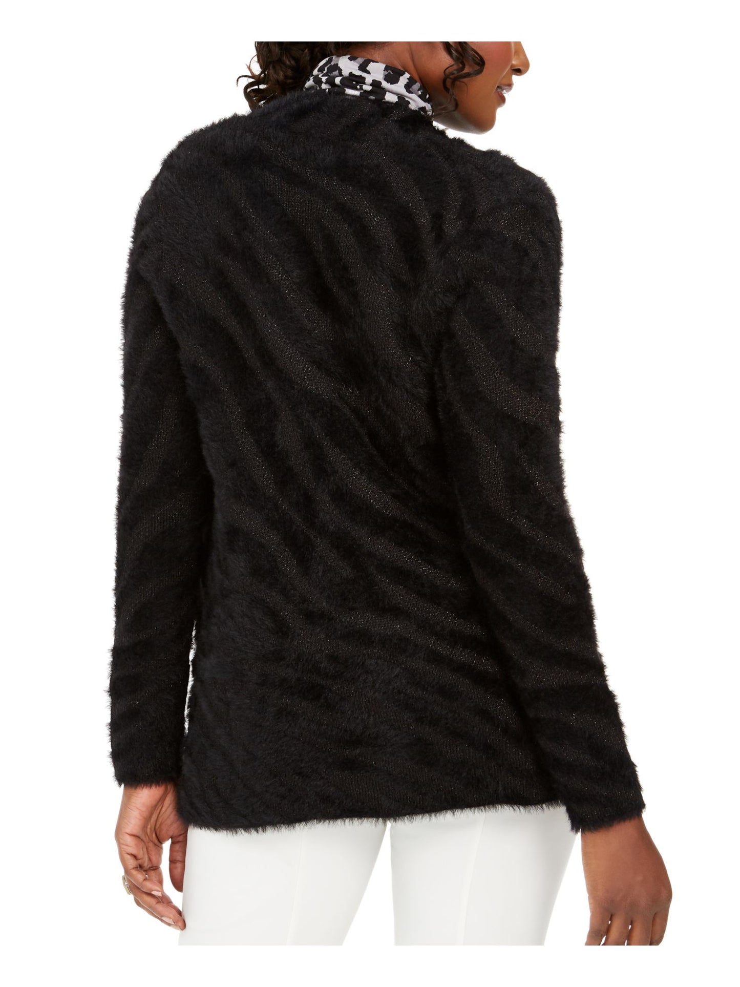 Cardigan feminino com estampa de cílios e animal print JM Collection, preto, tamanho pequeno G