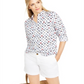 Charter Club Blusa feminina estampada com mangas dobradas e mistura de linho, branca, tamanho XX-G