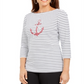 Karen Scott Blusa Feminina Listrada de Algodão com Estampa de Âncora Branca Tamanho Pequeno P/M