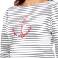 Karen Scott Blusa Feminina Listrada de Algodão com Estampa de Âncora Branca Tamanho Pequeno P/M