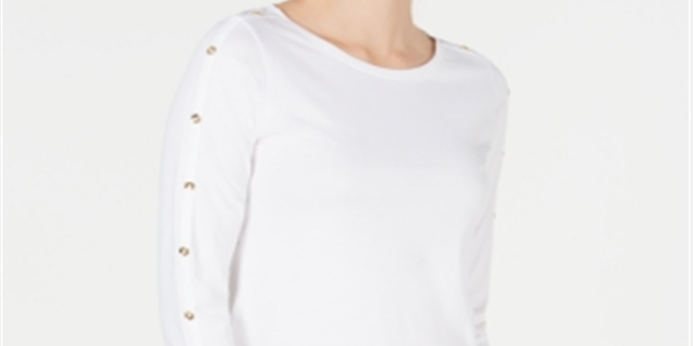 Charter Club Supima Cotton Embellished Top Feminino Branco Tamanho Médio