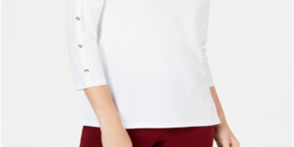 Charter Club Supima Cotton Embellished Top Feminino Branco Tamanho Médio