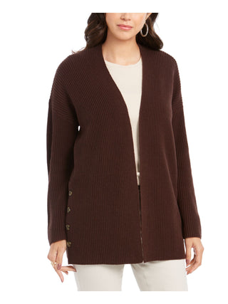Cardigan feminino aberto de manga comprida estilo &amp; co, marrom, tamanho PS