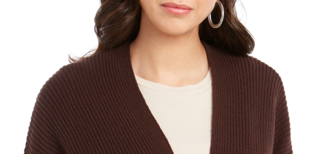 Cardigan feminino aberto de manga comprida estilo &amp; co, marrom, tamanho PS