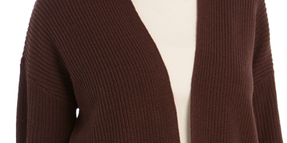 Cardigan feminino aberto de manga comprida estilo &amp; co, marrom, tamanho PS