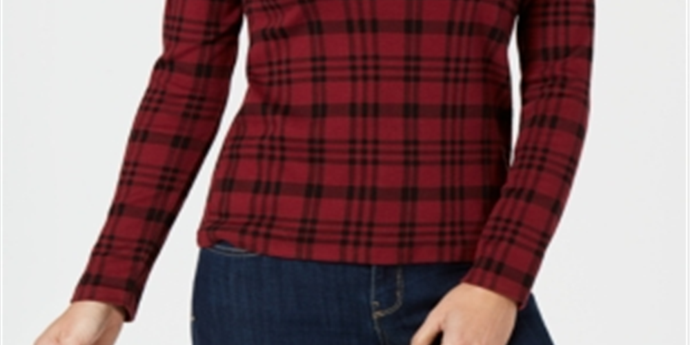 Camiseta feminina xadrez de algodão Charter Club, vermelha, tamanho pequeno