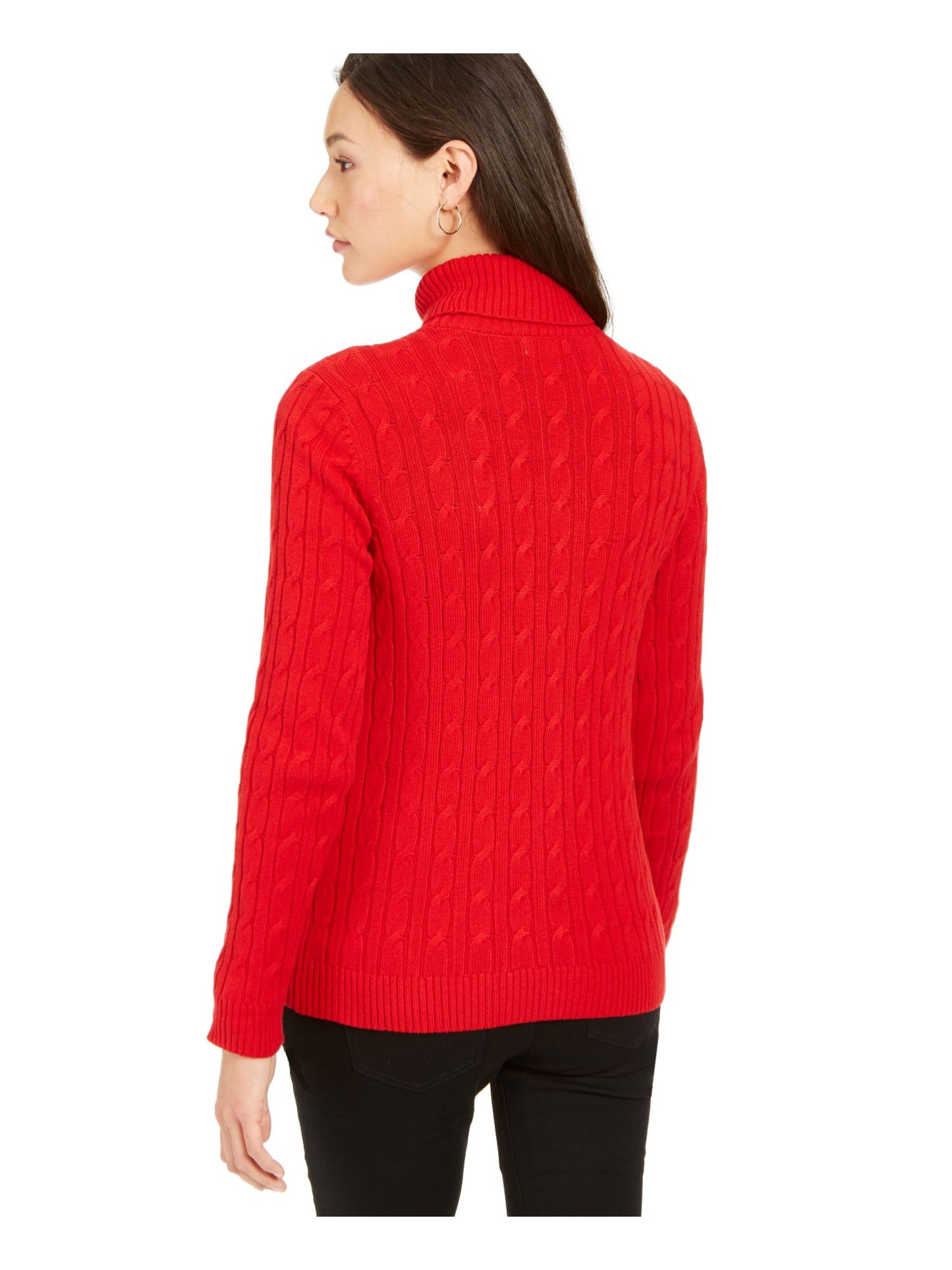Suéter feminino com nervuras e gola alta, manga comprida, tamanho pequeno, vermelho, Charter Club