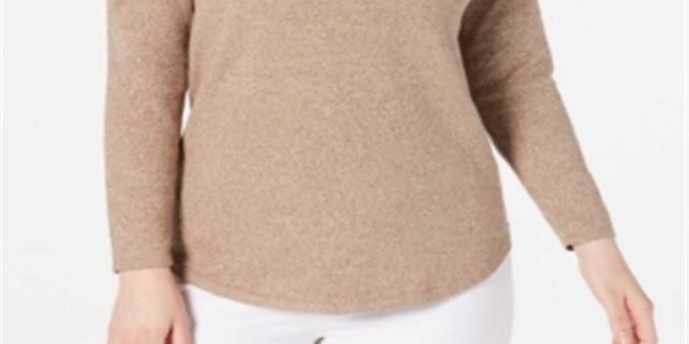 Karen Scott Blusa Feminina de Algodão Marrom com Bainha Curva Tamanho P